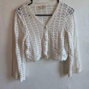 Classic White Open-Knit Buttoned Cardigan Sweater